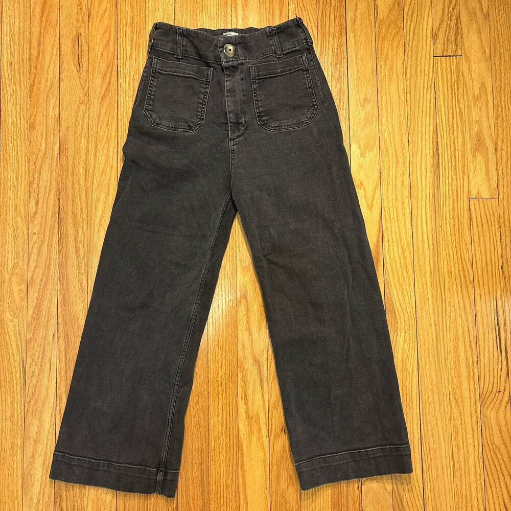 Anthropologie Maeve The Colette Pants Womens Size 27 Wide Leg Black Jeansde